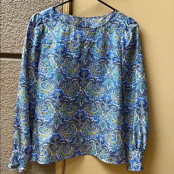 J.Crew silk paisley print blue and white blouse - Picture 1 of 4